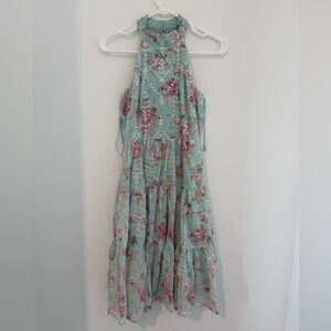 Eliza J Embroidered Floral Cut Out Back Dress   Size 0 Tiered Eyelet